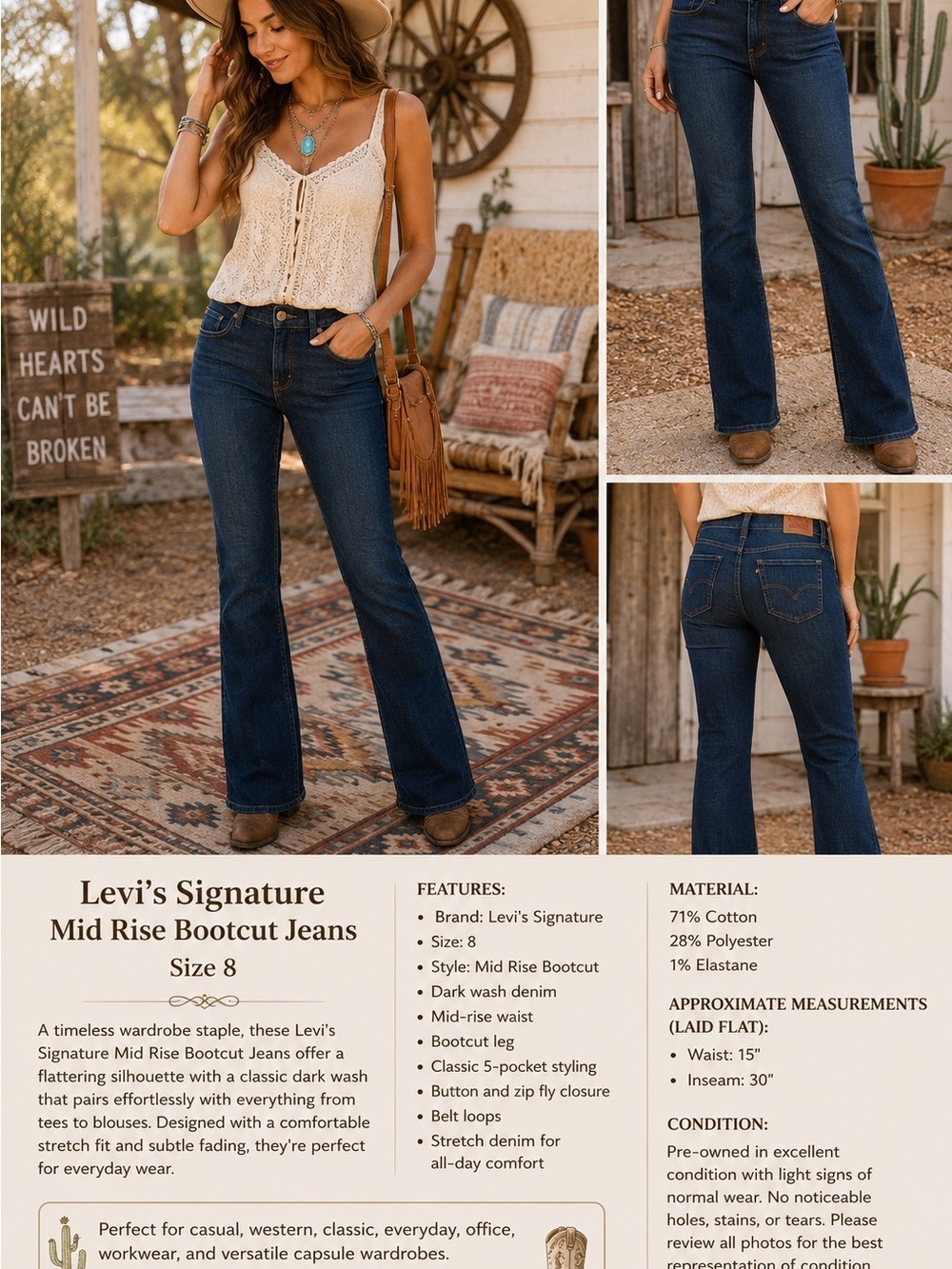 Levi's Dark Blue High-Rise Flare Jeans - Picture 2 of 8